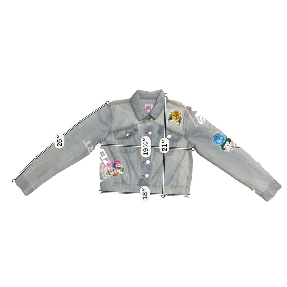 Juicy Couture Womens Y2K Denim Jean Jacket Cabana Wash Tattoo Patches Heart XS - Picture 2 of 16